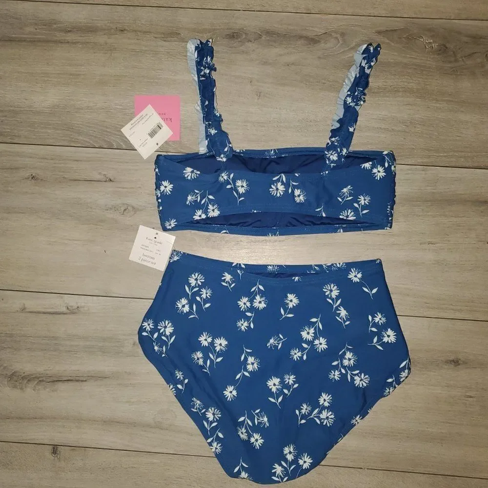 Kate Spade New York Mini Ruffle Square-Neck Floral-Print Bikini Set Size…